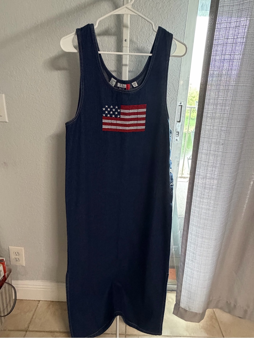 Vintage 90s JLNY Denim Flag Dress • Grunge Indie Americana Jumper Maxi